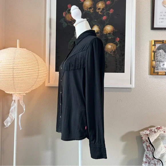 Levi's Selita Western Fringe black snap button collared shirt XS - Picture 2 of 6